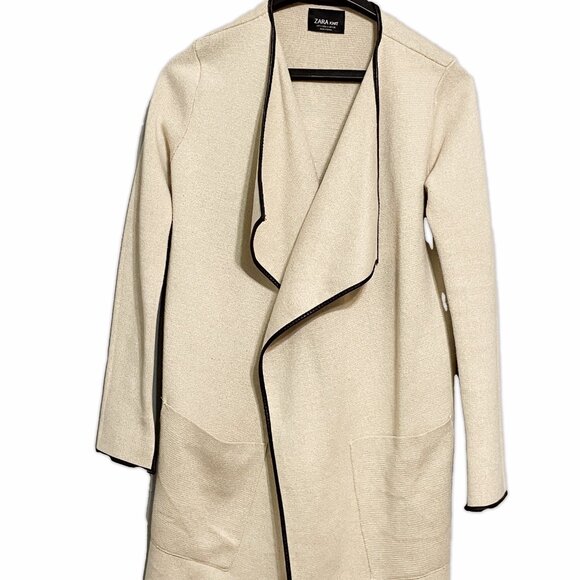 Zara Ivory Knit Open Front Sweater Coat Size S - Picture 2 of 12